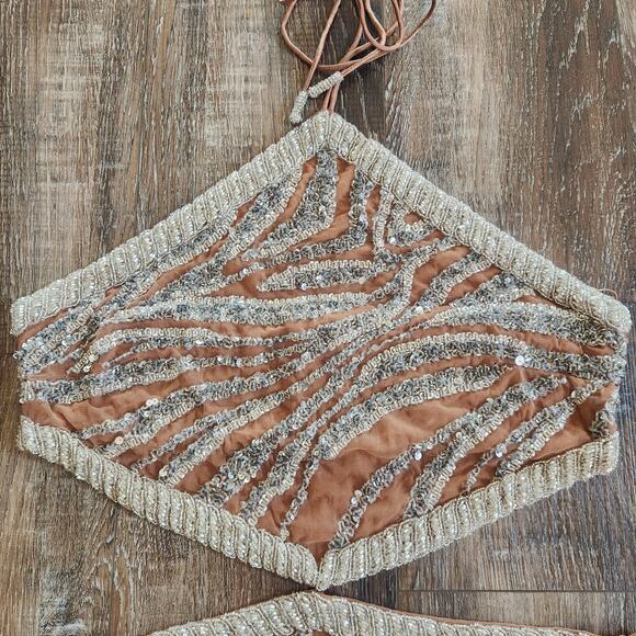 Retrofete Beige and Silver Mini Dress - Picture 3 of 10